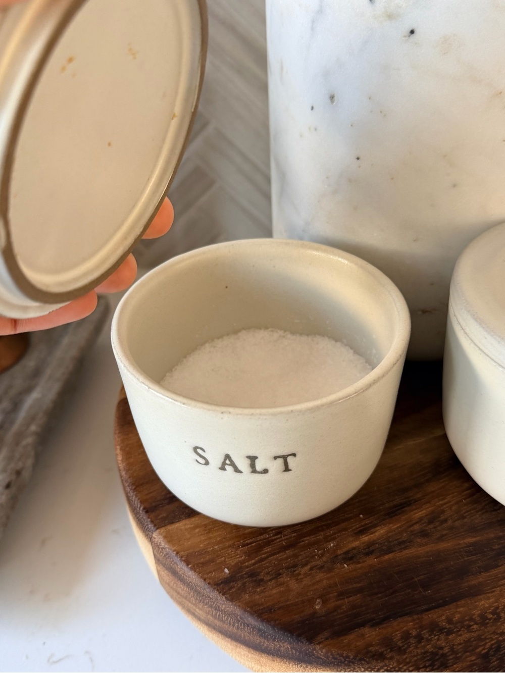 Cream Salt & Pepper Ceramic Jars with Lids - Picture 2 of 6